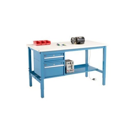 Global Equipment 60"W x 36"D Production Workbench - ESD Safety Edge - Drawers   Shelf - Blue 319243BL